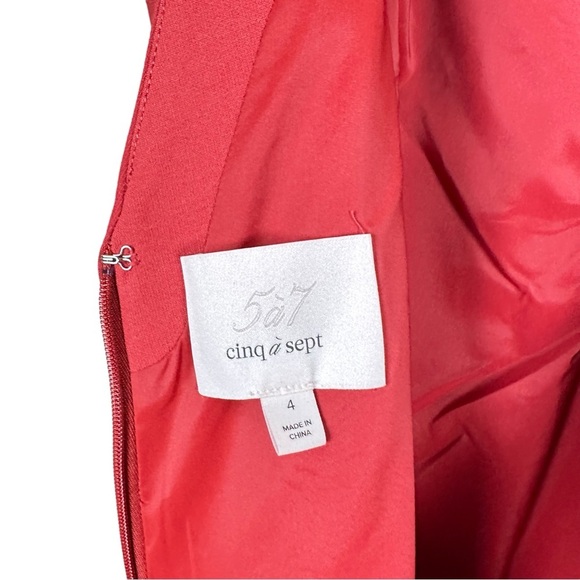 CINQ Á SEPT Mallory Draped Satin Panel Cocktail Sheath Dress in Redwood - Picture 12 of 14